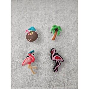 4‑Pack Tropical Croc Shoe Charms Flamingos Palm Tree Coconut Drink